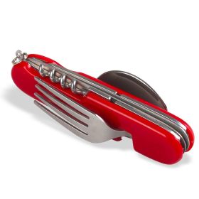 Folding Camping Utensils Cutlery Set; 4-in-1 Stainless Steel Spoon Fork Knife And Bottle Opener Set Detachable Tableware Pocket Kits; Multitool B