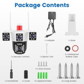 1080P HD 4-Lens Security Camera 360 Degree View WiFi Pan & Tilt Surveillance Camera With Full Color Night Vision Auto Motion Tracking 2-Way Audio (Option: White)