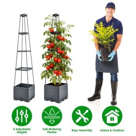 2Pack Raised Garden Bed Boxes With Trellis 56" Tomato Self-Watering Planter Box Indoor Outdoor With 4 Adjustable Heights 10 Clips 65FT Ties For C (Option: Grey)