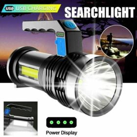 LED Flashlight USB Rechargeable Torch COB Spotlight Camping Light High Lumens Emergency Lamp 3 Modes Waterproof (Option: Black)
