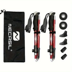 Five Section Folding Trekking Cane For Hiking And Walking - Lightweight 7075 Aluminum, Strong And Durable Outer Lock And High-density EVA Grip, M (Option: Red)